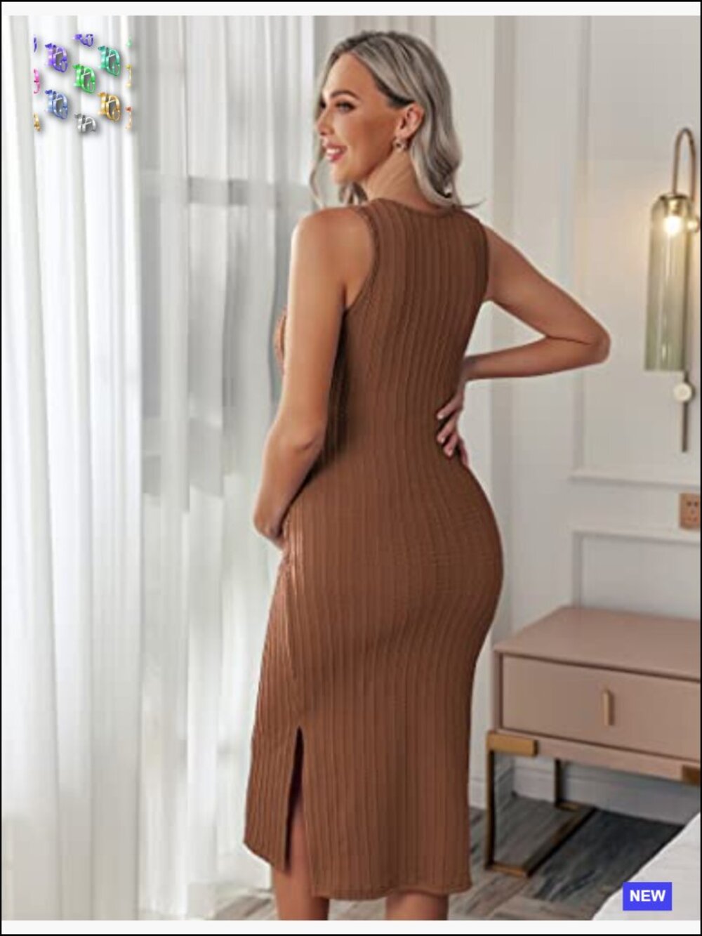 Maternity Tank Dress Rib Knit Bodycon Sleeveless Side Slit Casual Pregnancy Wear - Picture 3 of 7